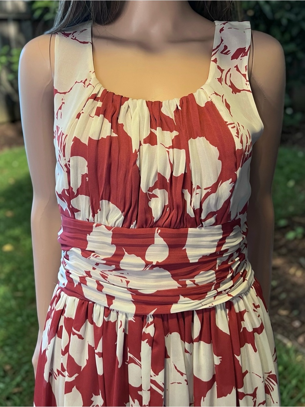 Talbots Pink White Floral Ruched Waist Sleeveless Dress Size 6 - Picture 2 of 6